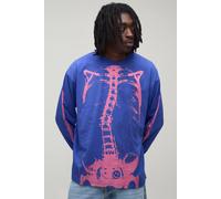Men's Afterlight Glow In The Dark Printed Long Sleeve T-Shirt | Electric Blue | Size Medium | BOOHOOMAN