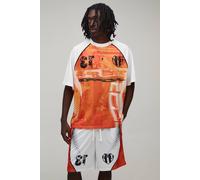 Men's Afterlight Oversized Airtex Short Set | Orange | Size Medium | BOOHOOMAN