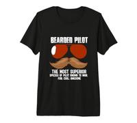 Mens Airplane Pilot Design for Airline Captain - Bearded Pilot Premium T-Shirt