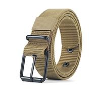 Men's Alloy Pin Buckle Belt 3.5 cm Width Nylon Canvas Waist Belt for Jeans Nylon Braided Belt, Khaki, 120cm x 3.5cm