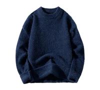 Mens Alpaca Sweater Crew Neck Sweaters Solid Long Sleeve Pullovers Knitted Jumper Top Navy Blue XXL