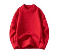 Mens Alpaca Sweater Crew Neck Sweaters Solid Long Sleeve Pullovers Knitted Jumper Top Red L