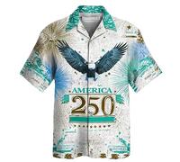 Men's America 250th Eagle 3D Print Hawaiian Shirt Button Down 4th of July Patriotic Beach Lapel Blouse Tops