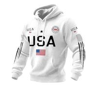 Men's American 250Th Anniversary Hoodies Waffle Knit USA Flag Sweatshirt Long Sleeve Pullover Tops Fashion Drawstring Hoodies with Pockets Plus Size Casual Shirts (White, XL)
