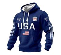 Men's American 250Th Anniversary Hoodies Waffle Knit USA Flag Sweatshirt Long Sleeve Pullover Tops Fashion Drawstring Hoodies with Pockets Plus Size Casual Shirts (Blue, XXXL)