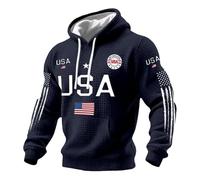 Men's American 250Th Anniversary Hoodies Waffle Knit USA Flag Sweatshirt Long Sleeve Pullover Tops Fashion Drawstring Hoodies with Pockets Plus Size Casual Shirts (Navy, L)