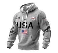 Men's American 250Th Anniversary Hoodies Waffle Knit USA Flag Sweatshirt Long Sleeve Pullover Tops Fashion Drawstring Hoodies with Pockets Plus Size Casual Shirts (Grey, XL)