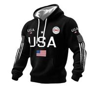Men's American 250Th Anniversary Hoodies Waffle Knit USA Flag Sweatshirt Long Sleeve Pullover Tops Fashion Drawstring Hoodies with Pockets Plus Size Casual Shirts (Black, L)