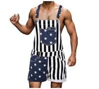 Men's American Flag Dungarees USA Flag Print Jean Shorts Rompers Adjustable Straps Jumpsuits Work Bib and Brace Overalls Playsuits Suspender Demin Shorts Hot Pants Rave Party Clubwear with Pockets
