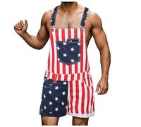 Men's American Flag Dungarees USA Flag Print Jean Shorts Rompers Adjustable Straps Jumpsuits Work Bib and Brace Overalls Playsuits Suspender Demin Shorts Hot Pants Rave Party Clubwear with Pockets