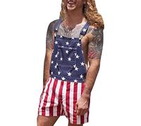 Men's American Flag Dungarees USA Flag Print Jean Shorts Rompers Adjustable Straps Jumpsuits Work Bib and Brace Overalls Playsuits Suspender Demin Shorts Hot Pants Rave Party Clubwear with Pockets