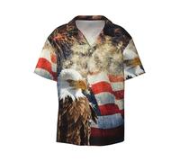 Mens American Flag Fire Eagle Print Short Sleeve Button Down Shirts Soft Breathable Summer Men's Casual Shirt with Pocket Black