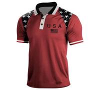 Men's American Flag Polo Shirt American Style Street Short Sleeve T-Shirts Splice Golf Tennis Polo T-Shirt Loose Casual USA Flag Print Short Sleeve Tops Summer Sportswear Red