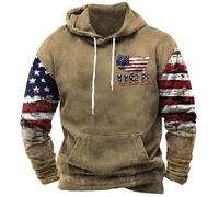 Men's American Flag Tactical Hoodie with Drawstring, Patriotic Pullover Sweatshirt for Outdoor, Hooded Tactical Pullover with USA Flag Sleeves, Blue Patriotic Hoodie for Men