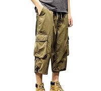 Mens American Style Casual Loose Breathable Lightweight Elasticated Waist Sports Multi Pockets Street Large Plus Size Cargo Cargo Capris Pants Running Jogging Training Fitness Khaki