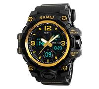 Mens Analog Digital LED 50M Waterproof Outdoor Sport Watch Military Multifunction Casual Dual Display 12H/24H Stopwatch Calendar Wrist Watch, Black Gold, L, Digital