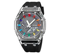 Mens Analog Digital Sports Watch Dual-Display Outdoor Sports Waterproof Military Wrist Watches with World Time Multifunction Watch for Men (Black/Grey)