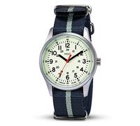 Mens Analogue Watch Glow in The Dark Wrist Watches for Men Military Nite Waterproof Army Field Work Casual Outdoor Sport Wristwatch Blue NATO Nylon Strap