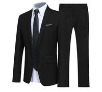Mens and Boys Suits 2 Piece Set with Blazer and Trousers Regular Fit Suits for Funeral Business Wedding Party and Formal,Black,S