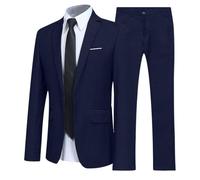 Mens and Boys Suits 2 Piece Set with Blazer and Trousers Regular Fit Suits for Funeral Business Wedding Party and Formal,Navy,5XL
