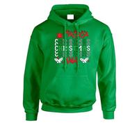 Mens and Kids Christmas Jumper Vibes Hoody Christmas Jumper Santa Reindeer Typography Holly Leaves Xmas Gift Festive Holiday Cheer Warm Soft Cozy Fit Family Spirit Kelly Green - Small