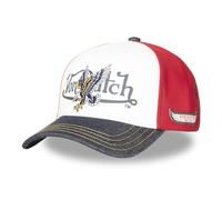 Von Dutch Classic Trucker Cap, Red Mesh with White Front Panel, Cowboy Visor, Embroidered Eagle Logo