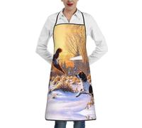 Men'S And Women'S Cooking Dog Catching Pheasant Printed Aprons,Kitchen Gardening Salon Apron,Bbq Cooking Chef Apron