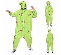 Men's and Women's Funny Halloween Pajamas Christmas Sleepwear Zipper Nightwear Bug Print Cosplay PJS Hooded Pyjama Party Set Sale Clearance Green