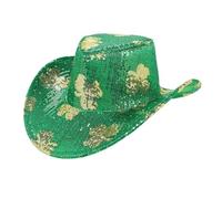 Men's and Women's Irish Sequined Cowboy Hat St. Day Green Cowboy Hat Stage Performance Hat Cowboy Hat 2025 (Green, One Size)