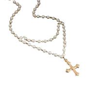 Men's and women's necklaces,Double Layer Imitation Pearl Beads Chain Choker Necklace for Men Cross Pendant Necklace Trendy Jewelry on the Neck