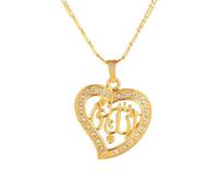Men's and women's necklaces,Exquisite Islamic Allah Inlaid Zirconia Heart Shape Pendant Necklace for Women Arabic Muslim Amulet Jewelry Ramadan Gift