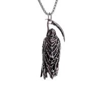 Men's and women's necklaces,Retro Gothic Death Scythe Pendant Hell Demon Skull Ghost Necklace for Men Biker Punk Rock Halloween Party Jewelry