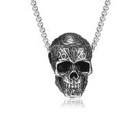 Men's and women's necklaces,Retro Gothic Men Skull Pendant Necklace Punk Hip Hop Pattern Stamp Biker Skull Pendant Chains Fashion Jewelry