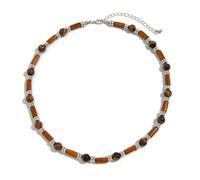 Men's and women's necklaces,Smooth Tiger Eye Stone Wood Bead Choker Necklace for Men Retro Adjustable Short Necklace Fashion Male Jewelry on the Neck