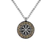 Men's and women's necklaces,Vintage Vikings Rune Compass Necklace Men Norse Amulet Pendant Genuine Leather Chain Icelandic Jewelry