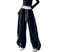 Men's and Women's Outdoor Sports Fashion Casual Loose Wide-Leg Trousers Y2K Spring and Autumn Elastic Waist Street Trend Rock Trousers (Line Black,XL)