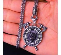 Men's and Women's Pendant Double Axe Odin Rune Stainless Steel Pendant-钢色