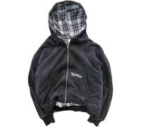 Men's and Women's Retro Y2K Plaid Reversible Hoodie Spring Fashion Rock-Style Trend Loose Casual Relaxed Outdoor Streetwear Hoodie