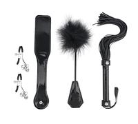 Men's and Women's SM Leather Horsewhip Feather Bandage Role Play Stage Performance Accessories Set B05 (01)