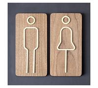 Men's and Women's Toilet Signs Bathroom Sign Decor Figure Set,Black Walnut and Brass Modern Restroo