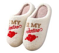 Men's and Women's Warm Winter Heart Pattern Slippers Unisex Couple Valentine's Day Slippers Soft Mule Fur Slippers Comfortable Slippers Non-Slip House Slippers Plush, 01 White, 9.5 UK