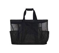 Men's And Women's Zipper Pockets Beach Toy Storage Bags Beach Mesh Fabric Handbags Woven Leather Handbags (Black, One Size)