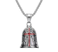 Mens Angel Wings w. Cross Gremlin Bell Pendant Necklace Motorcycle Biker Jewelry