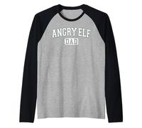 Mens Angry Elf Dad Christmas Family Varsity White Green Letters Raglan Baseball Tee