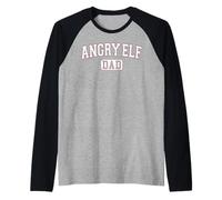 Mens Angry Elf Dad Christmas Family Varsity White Red Letters Raglan Baseball Tee