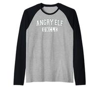 Mens Angry Elf Uncle Xmas Family Varsity White Green Letters Raglan Baseball Tee