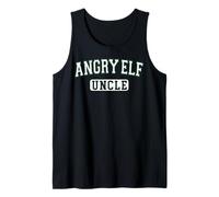 Mens Angry Elf Uncle Xmas Family Varsity White Green Letters Tank Top