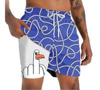 Men's Animal Funny Duck Lined Shorts 2 in 1 Board Shorts Swim Shorts Hawaiian Vacation Holiday Beach Wear Side Pockets with Compression Liner Elastic Drawstring Waist Dark Blue