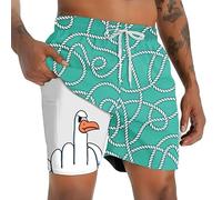 Men's Animal Funny Duck Lined Shorts 2 in 1 Board Shorts Swim Shorts Hawaiian Vacation Holiday Beach Wear Side Pockets with Compression Liner Elastic Drawstring Waist Green