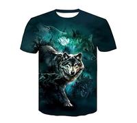 Men's Animal Wolf Printed T-Shirt Casual Personalized 3D Vintage Galaxy Wolf Pattern Print T-Shirts Hip Hop Round Neck Short Sleeve Tops